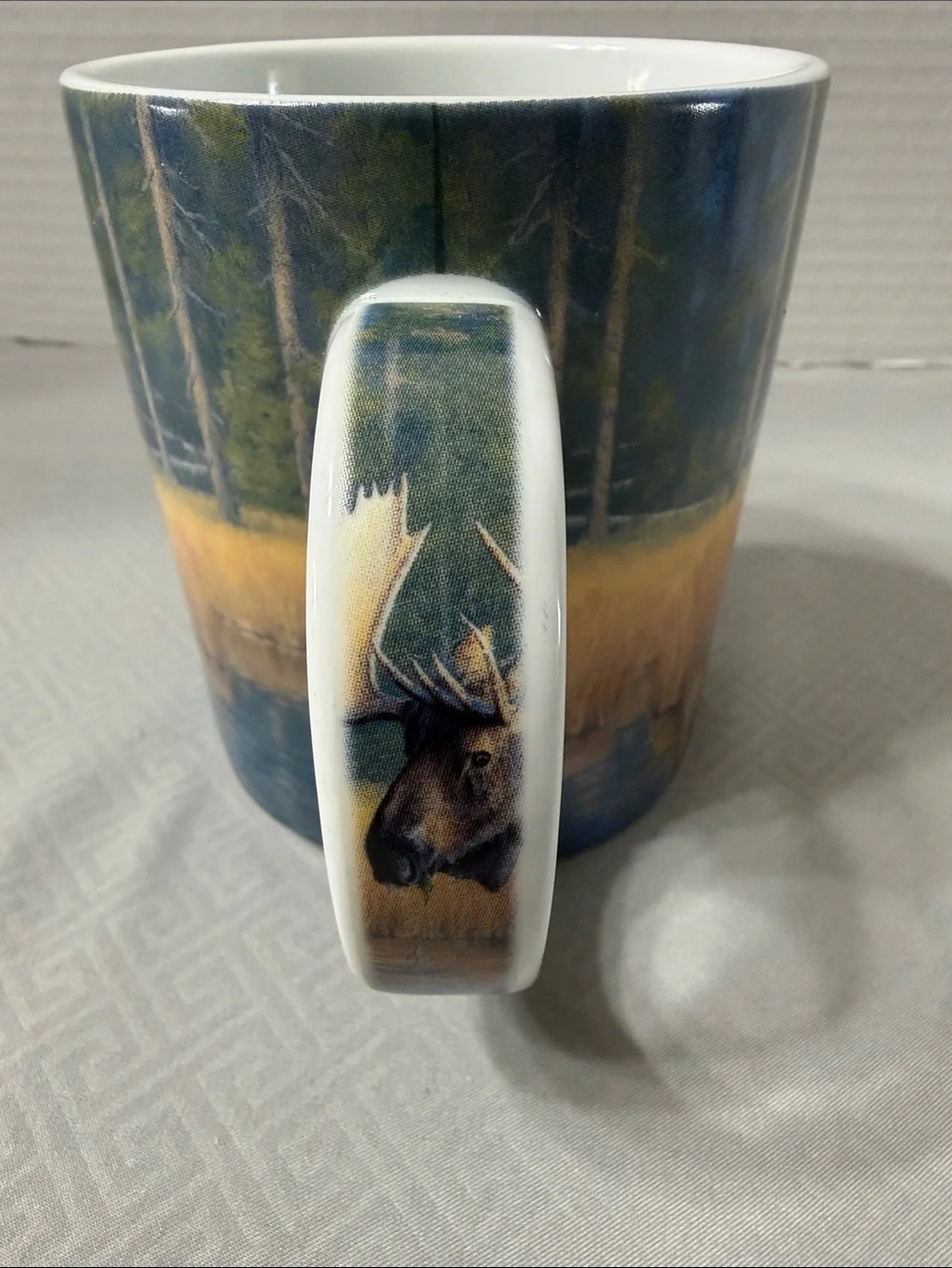 Reflective Art “The Monarch” Wildlife Moose Porcelain Coffee Mug Green & Brown